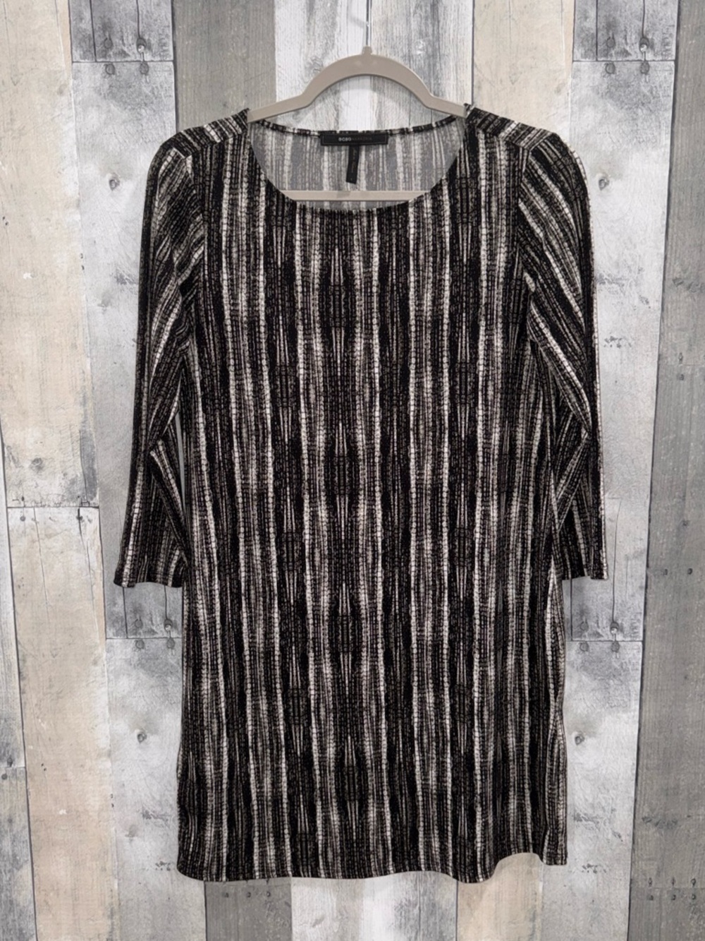 BCBGMaxAzria Black and Cream Striped Scoop Neck Mini Dress Sz. S